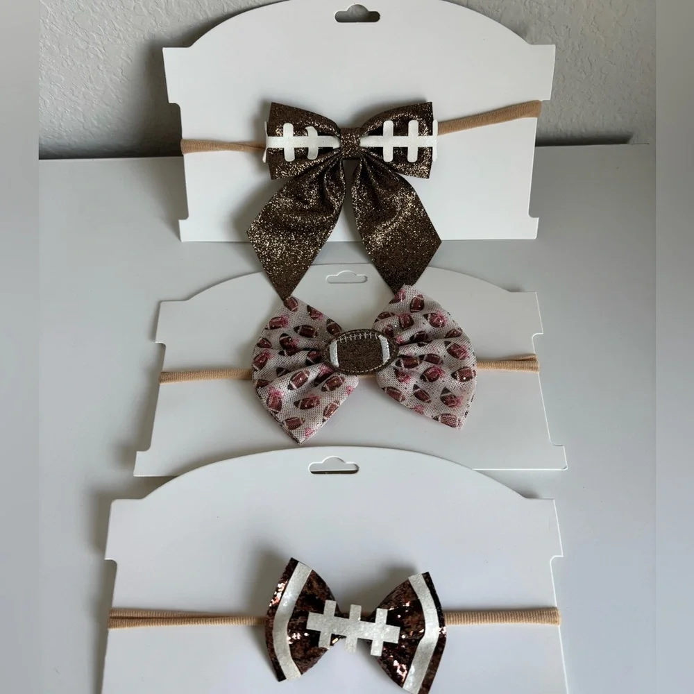 Girls Toddler Football Bow‎ Headband Bundle